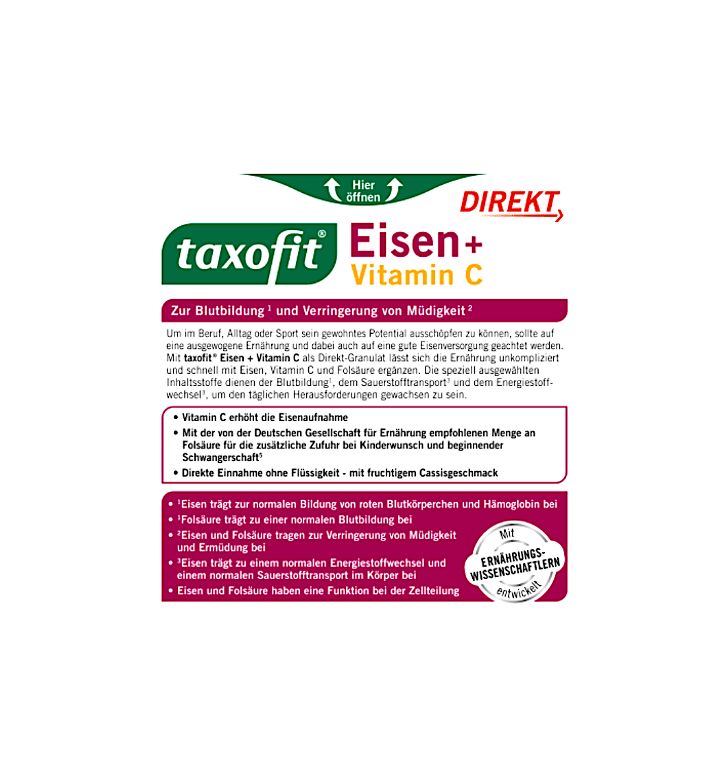 گرانول مستقیم آهن + اسید فولیک + ویتامین C تاکسوفیت اوریجینال اصل آلمان