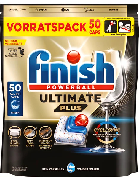 قرص ماشین ظرفشویی اورجینال آلمان Finish Ultimate Plus – بسته ۵۰ عددی