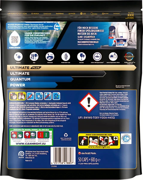 قرص ماشین ظرفشویی اورجینال آلمان Finish Ultimate Plus – بسته ۵۰ عددی