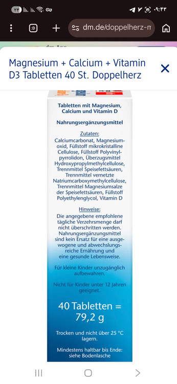 مکمل منیزیم + کلسیم + ویتامین D Doppelherz اورجینال آلمان