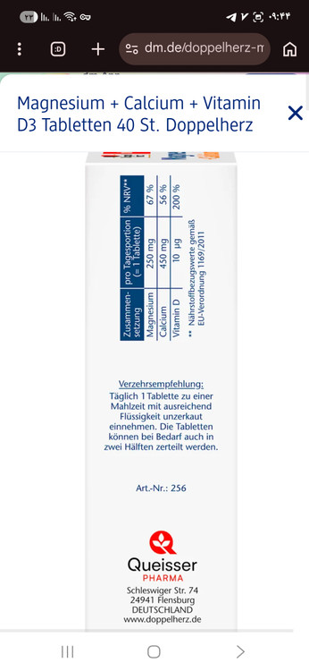 Doppelherz Magnesium + Calcium + Vitamin D Tablets – Original Germany