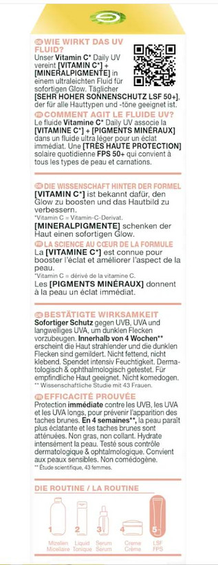 ضد آفتاب ویتامین C گارنیر SPF 50 مدل Daily UV Glow (بیرنگ و رنگی) اورجینال