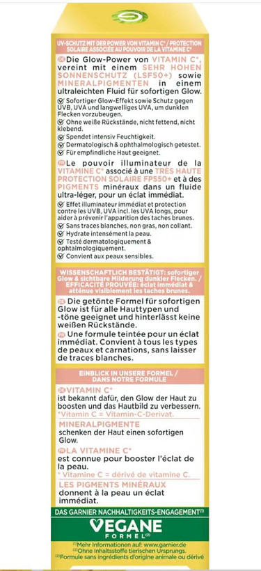 ضد آفتاب ویتامین C گارنیر SPF 50 مدل Daily UV Glow (بیرنگ و رنگی) اورجینال