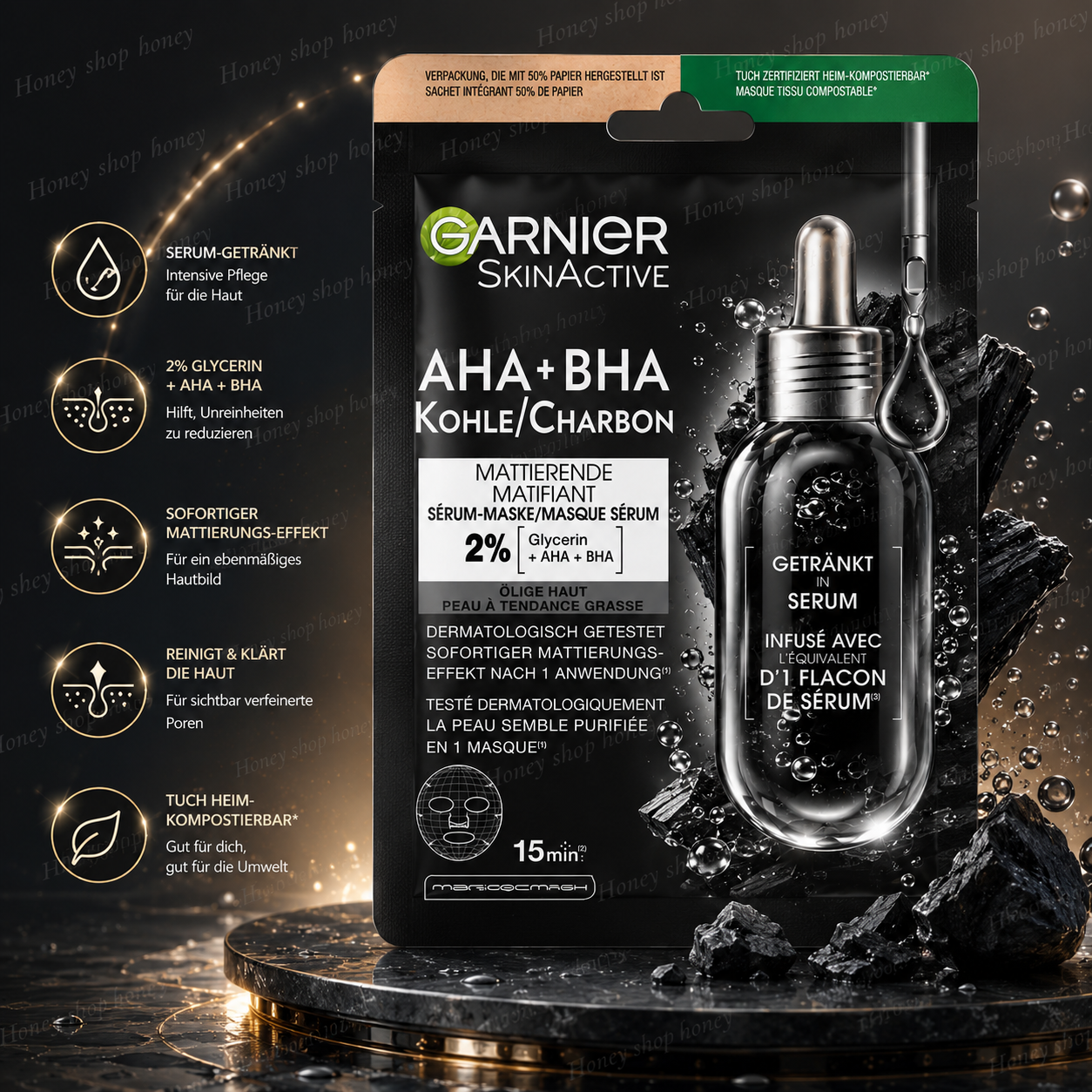 ماسک ورقه‌ای گارنیر AHA BHA Charcoal اورجینال