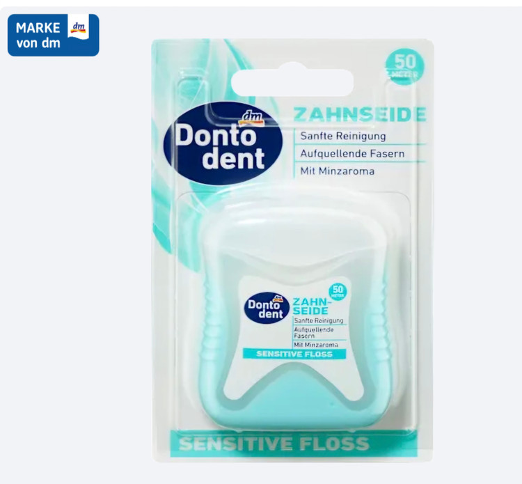 🦷 نخ دندان دنتودنت مدل Sensitive Floss با طعم ملایم نعناع ۵۰ متر اورجینال آلمان